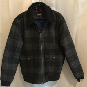 Bonobos Wool Black and Gray Bomber Jacket with Plaid Pattern